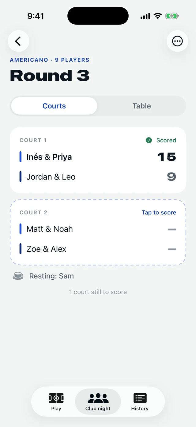 A club night round in Rallo with two courts